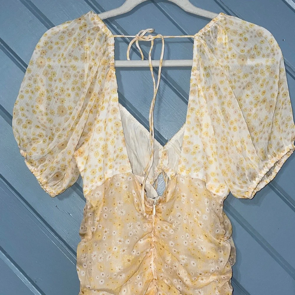 Free People Tessa Ruched Yellow Gold Floral Mini Dress - Picture 7 of 12